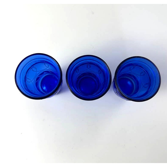 Hazel Atlas Ring O Rings Blue Shot Juice Cordial Glasses Tumblers - Picture 3 of 10